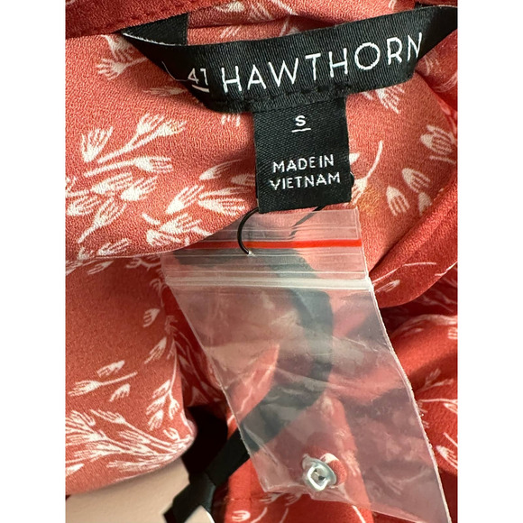 41 Hawthorne Clarita Orange Floral Front Pleat Detail 3/4 Sleeves Blouse size S - Picture 5 of 12